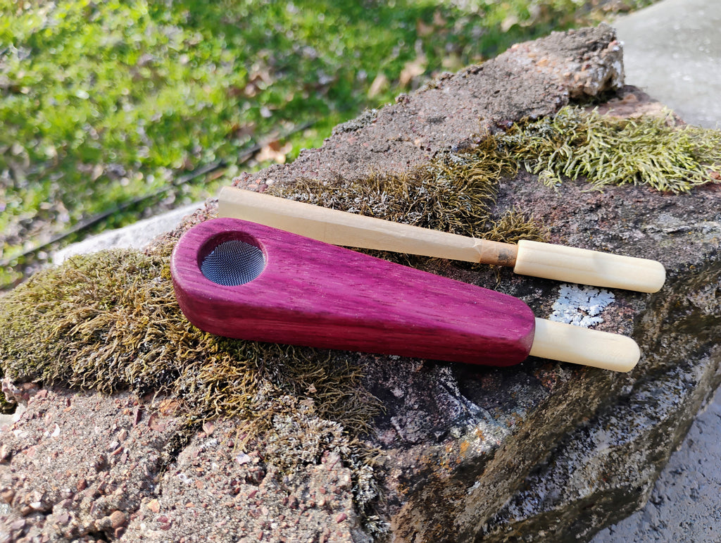 2 IN 1 Cone Pipe With 2 Hand Carved Wooden Cone Holder Lip Tips and 5 Screens