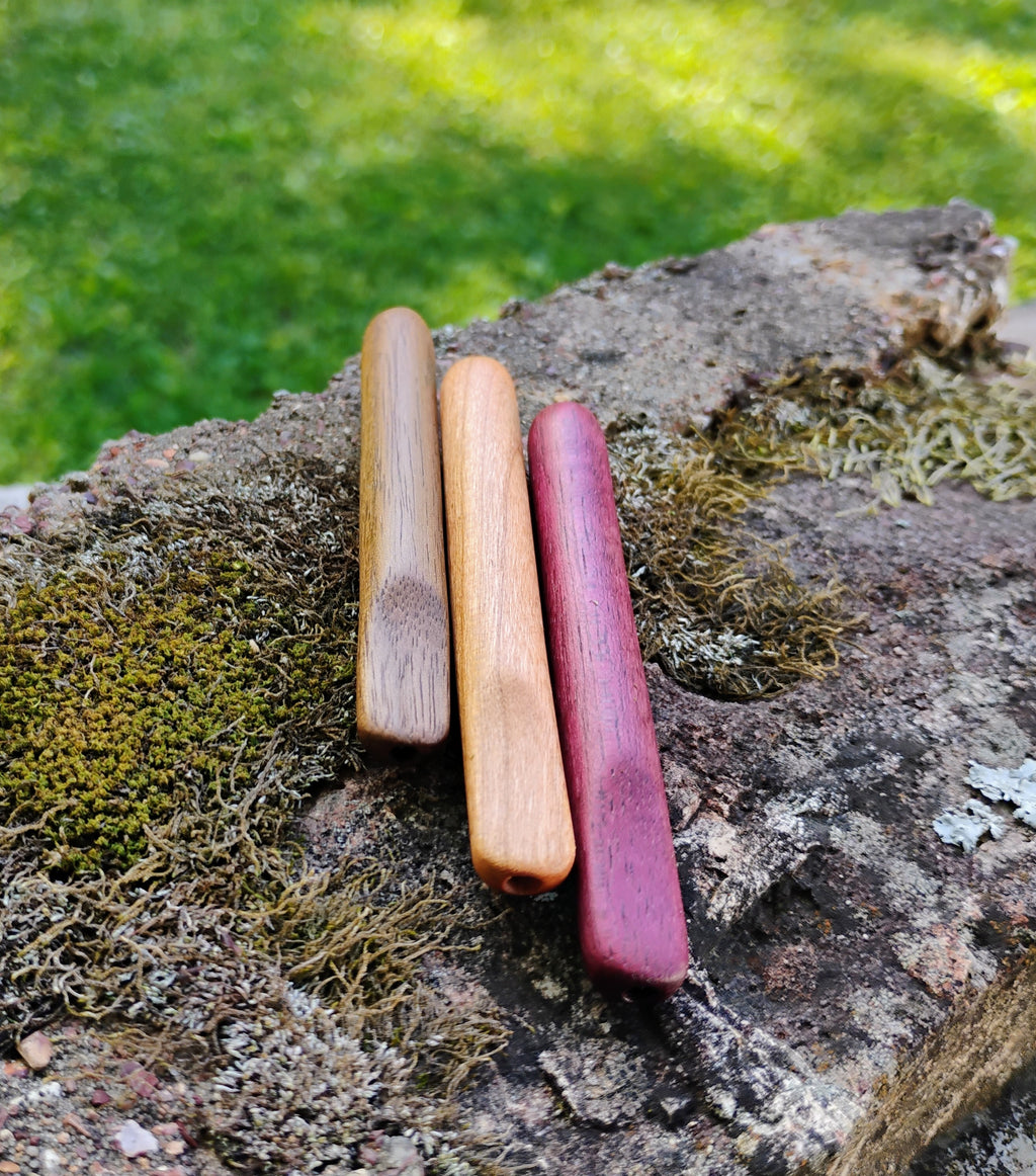 3 inch One Hitter with Hand Carved Lip Tip Hardwood Smoking Pipe